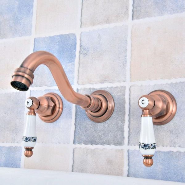 

bathroom sink faucets antique red copper brass wall mounted dual handles widespread 3 holes basin tub faucet mixer water taps msf523