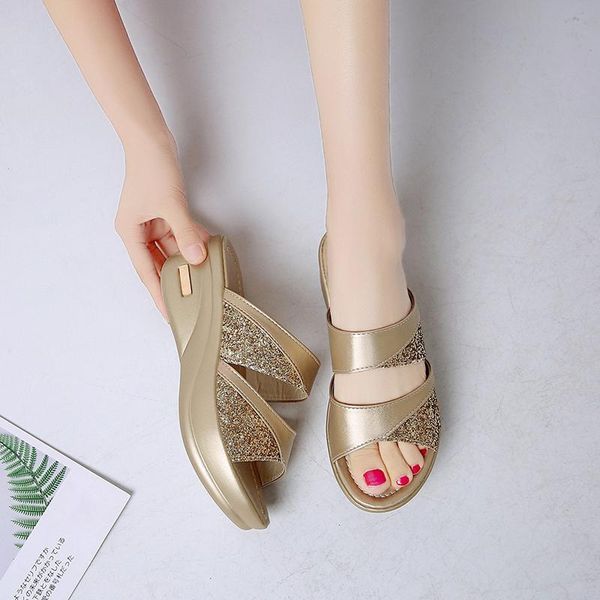 

slippers women sequins summer non-slip platform flat flip flops female romanesque shoes lady beach strap sandals u24-04, Black