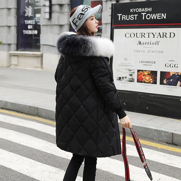 

women's down & parkas kmetram winter jacket women faux fur collar fashion parka coat female korean jackets warm manteau femme -1918, Black