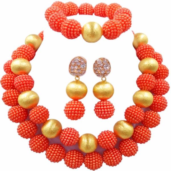 

wedding jewelry sets orange simulated pearl beads african set 2021 nigerian necklace 2pls10, Slivery;golden