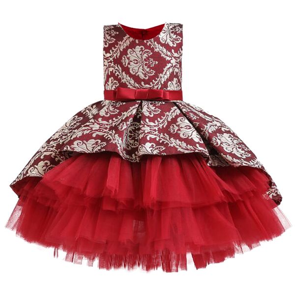 

summer girl lace dress long tulle teen girl party dress elegant children clothing kids dresses for girls princess wedding gown 210303, Red;yellow