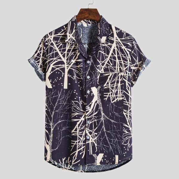 

men's casual shirts mens fashion cotton linen short sleeve printing hawaiian shirt printed retro resort burst short-sleeved, White;black