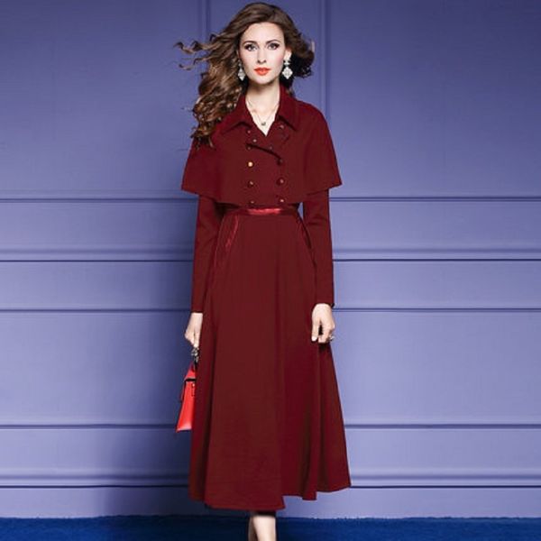 

retro-to-line solid dress female 2021 long sleeves vintage winter double autumn breasted simplicity skirt of regular beauty lx82, Black;gray