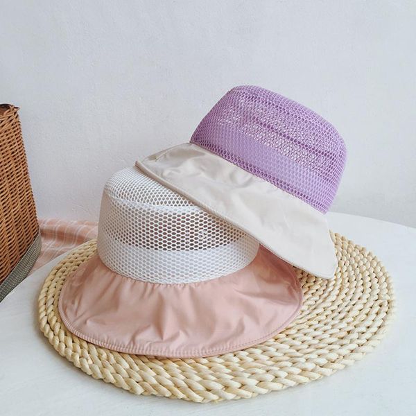 

caps & hats cute toddler kids summer solid color outdoor children sun mesh hollow fisherman's hat beach, Yellow