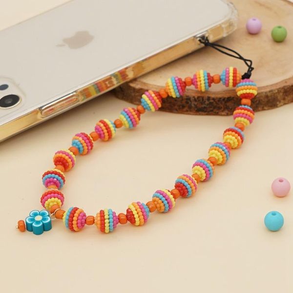 

link, chain handmade beaded womens bohemian cell cord phone ethnic style multicolored striped beads mobile rope, Black