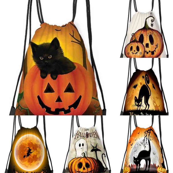

halloween candy bag pumpkin printed gift bundle pocket polyester drawstring bag student portable backpack outdoor shopping bags sale g89m1cv
