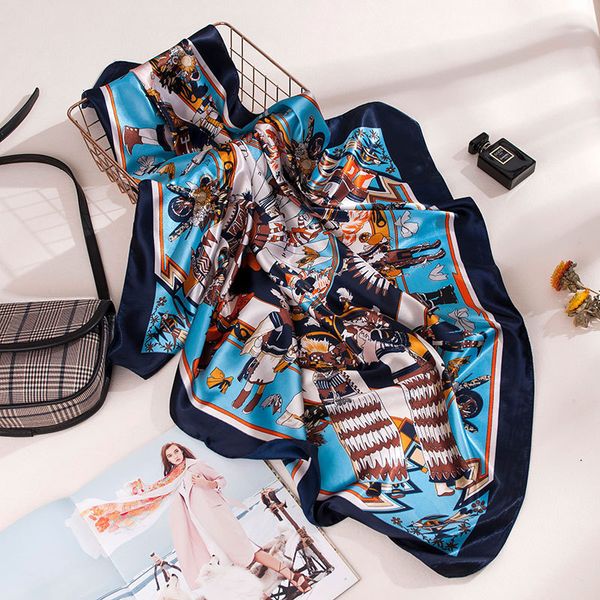 

scarve silk spring and summer neck square female cervical protection korean thin small temperament silk scarf, Blue;gray