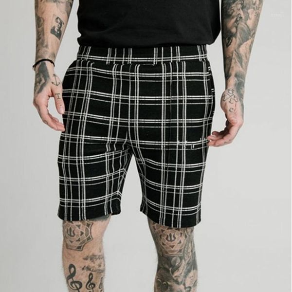 

men's shorts 2021 trendy summer striped plaid casual for men loose midrise outdoor all-match straight leg five-cent pants, White;black