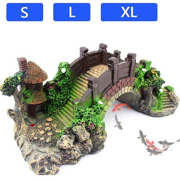 

decorations aquarium fish tank vintage decorative bridge landscape ornaments pavilion tree plants resin design pet supplies home