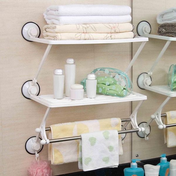 

bathroom storage & organization powerful suction cup kitchen double layer shelf plastic towel holder waterproof 1863