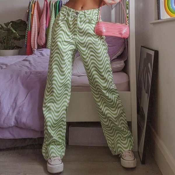 

women's jeans ripple print women high waist wide leg pants loose streetwear casual fashion 2021 summer clothing bottoms trousers, Blue