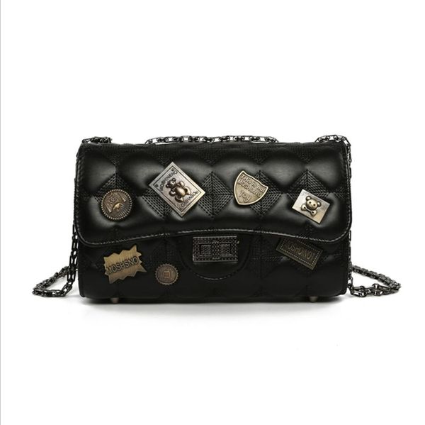 

bear badge pu handbag women shoulder bag tote cross-body hand bag small flap bag female messenger girl black badge