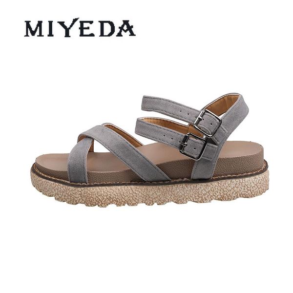 

miyeda women sandals summer spring double strap casual special pu leather platform chunky female fashion shoes, Black
