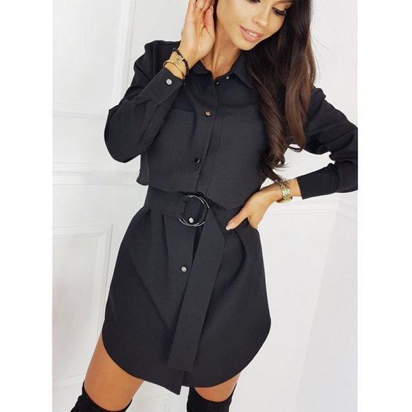 

fashion women ol t shirt dress elegant long sleeve loose shirt mini ladies dresses dames casual plain streetwear vestidos, Black;gray