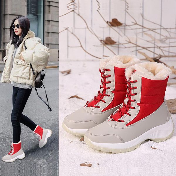 

boots winter snow plush short fashion women's shoes outdoor warm anti slip and waterproof womens, Black