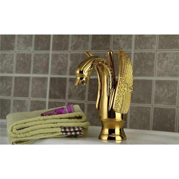 

wholesale- bathroom swan faucet gold finish single tap waterfall sink faucets handles vi jlliyb outbag2007