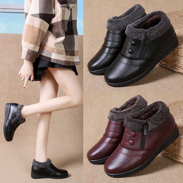 

boots women's cotton shoes ankle plus velvet warm soft bottom non-slip winter casual, Black