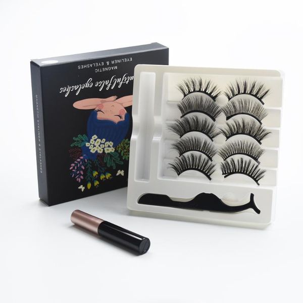 

false eyelashes wholesale 5 pairs visolashes extension 3d mink magnetic & tweezer set waterproof eyeliner makeup kit
