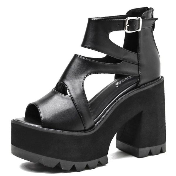 

2021 fashion black gothic style chunky platform high heeled height shoes women gladiator leisure summer sandals footwear