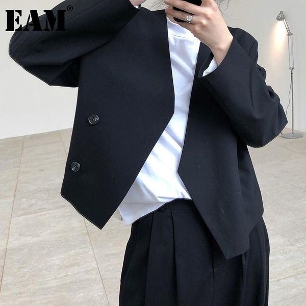 

women's suits & blazers [eam] women black brief short big size blazer v-collar long sleeve loose fit jacket fashion tide spring autumn, White;black