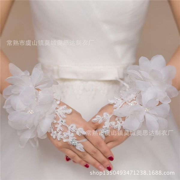 

bridal gloves 5 pairs red white glove appliqued bandage wedding fingerless wrist length glass drill accessories lt057