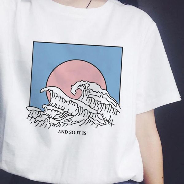 

women's t-shirt summer japanese style sea sunset graphic design t-shirt harajuku white korean t-shirt new femme vogue