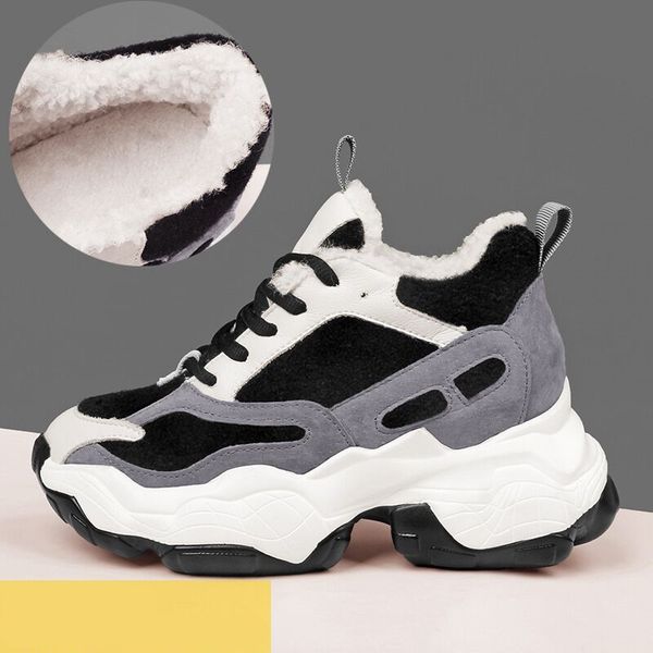 

2020 new style womens height increasing genuine leather fashion wild round toe daddy shoes boots girls splice shoes