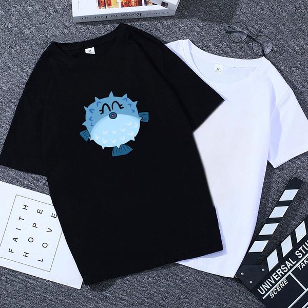 

women's t-shirt puffering puffers tetraodontidae fish fitted cotton t shirt design aesthetic clothes gothic, White