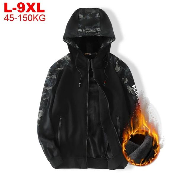 

men's jackets men winter thick sports male outerwear plus size 9xl 8xl hooded camouflage fleece lined zipper coats overcoat, Black;brown