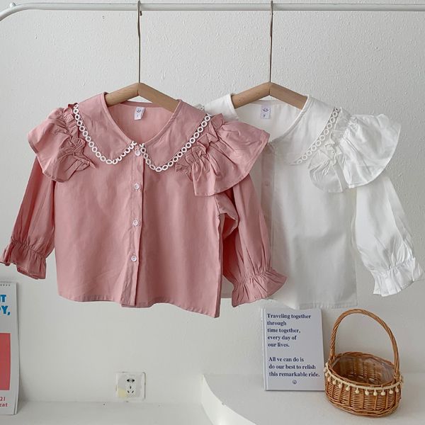 

2021 girls new spring baby girl shirt children long sleeve thin shirts cute casual ruffle toddler fashion clothes l43d, White;black