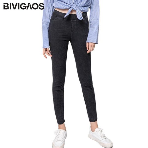 

women's jeans bivigaos spring autumn large basic style sand wash leggings women elastic snowflake denim pencil pants plus size jeggings, Blue