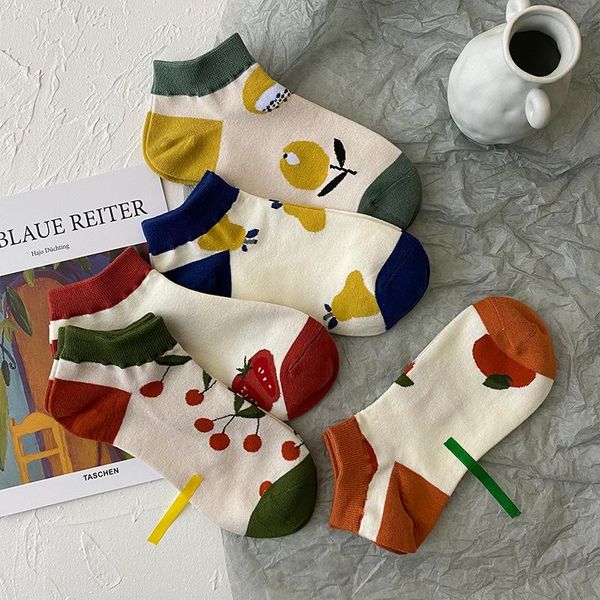 

socks & hosiery 10pcs=5 pairs/pack korean style fruit cute boat women japanese cartoon orange cherry tomato pear low-cut cotton, Black;white