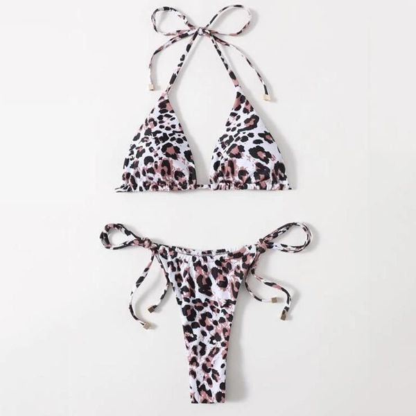 

women's swimwear zwemkleding micro bandage bikinis women swimsuit bikini 2021 push up bathing suit leopard halter #t2, White;black