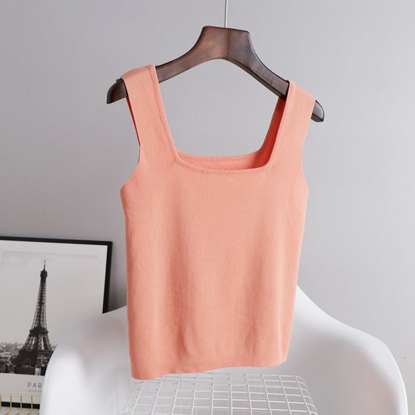

women's sweaters ice silk knitted camis square collar short candy color tank women 2021 summer fashion crop 2aeg, White;black