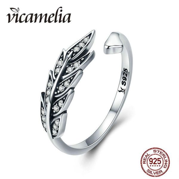 

wedding rings vicamelia 925 sterling silver vintage style crystal leaves adjustable band women for party gift 070, Slivery;golden
