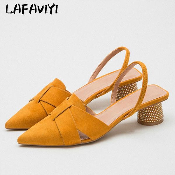 

sandals women 2021 ladies pointed toe belt design slingback thin high heels shoes round heel summer dress party, Black