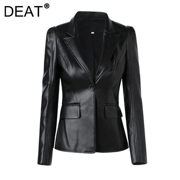 

women's leather & faux deat woman pu jacket one button notched long sleeve slim streetwear style blazer loose 2021 autumn fashion 15xf8, Black