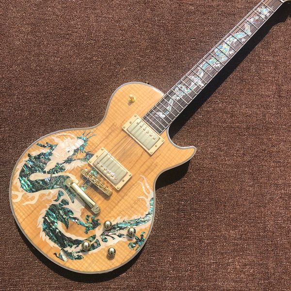 

electric guitar,dragon inlay fingerboard quilted,decaying wood gold hardware