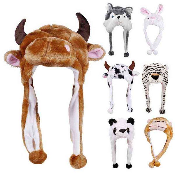 Adulto Bambini Inverno Carino Peluche Carattere Animale Beanie Cappello con Pom Ends Divertente Peluche Earflap Cap Costume Cosplay Y21111