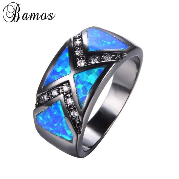 

wedding rings bamos fashion jewelry ocean blue fire opal ring black gold filled women men engagement party promise bijoux rb1017, Slivery;golden