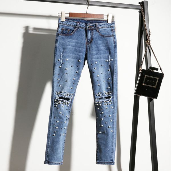 

frozen pearl breech rivet models ladies of thin stretch the occasional will see hole jeans waistband fipf, Blue