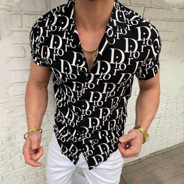 

fashion letter print mens shirts lapel summer outdoor loose plaid geometric brand shirt short sleeve hawaii shirts for men plus size  l 2xl, White;black
