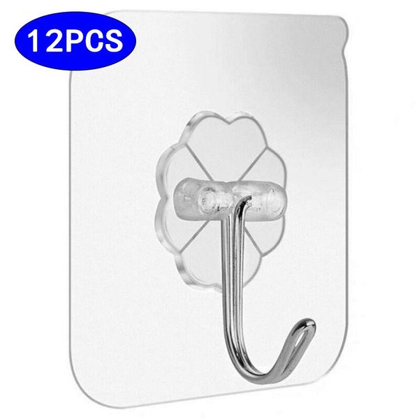 

hooks & rails 12pcs/lot self adhesive wall magic kitchenware storage rack transparent strong hanger kitchen bathroom accessories