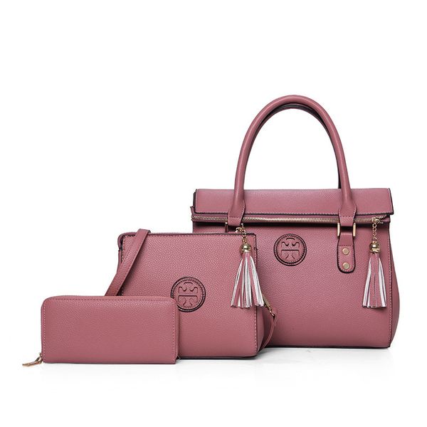 

70% factory store 2021 pu lychee pattern tassel mother three piece style classic portable shoulder bag