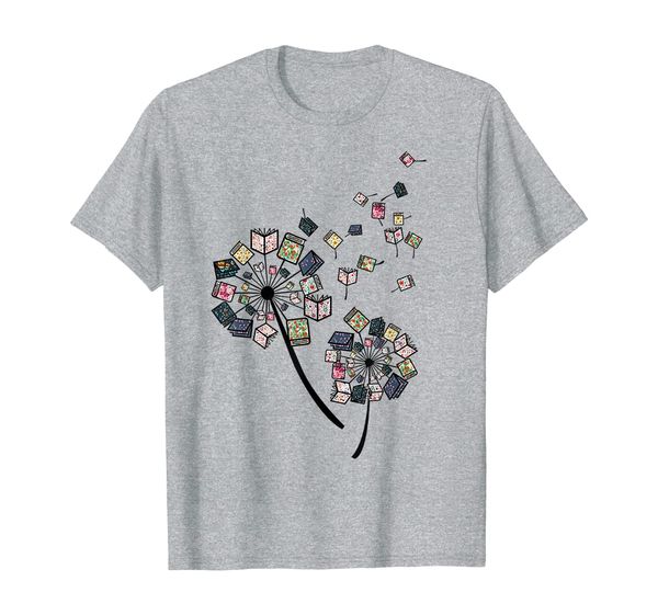 

dandelion books flower fly reading fan gift tshirt, White;black