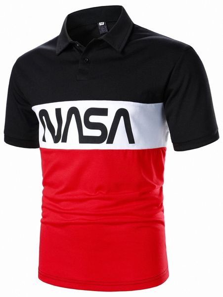 

men letter graphic colorblock polo shirt 7623#, White;black