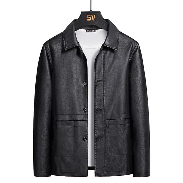 

men's jackets fashion leather jacket autumn simple lapel slim solid color m-5xl casual chaquetas los hombres, Black;brown