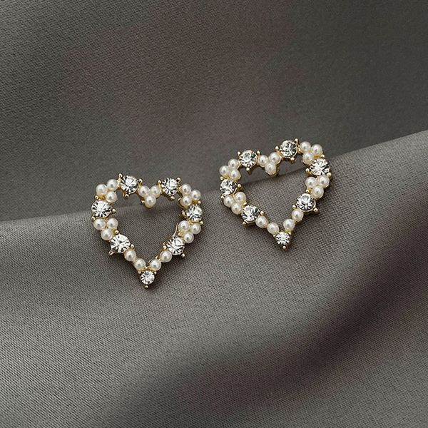 

2021 designers women's earringssilver needle s925 korean east gate love rhinestone pearls hundred sweet gorgeous small female, Golden