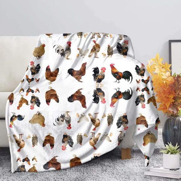 

blankets chicken printed super soft fuzzy faux fur reversible flannel throw blanket for sofa, couch and bed - plush funny white
