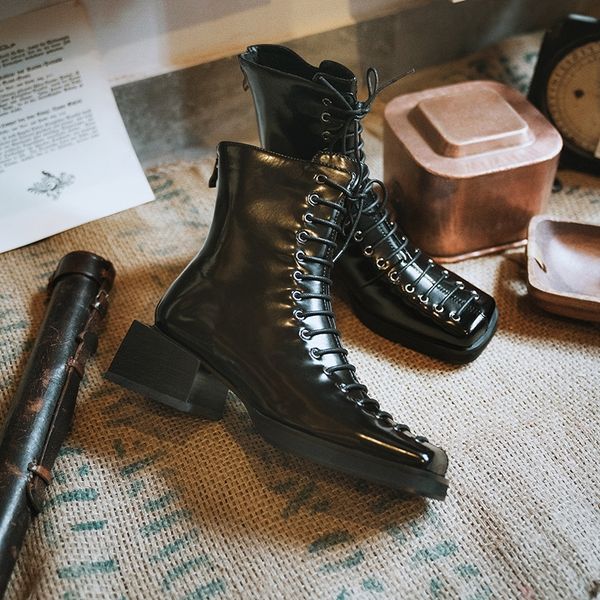 

2021 open-ankle boots patent granules fall and winter solid classical head europe women's shoes 8syc, Black